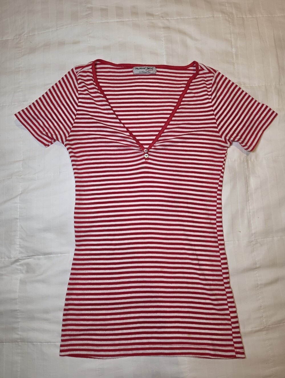 4 for $25 Michael Stars Red and White Stripe V Neck Short Sleeve Top